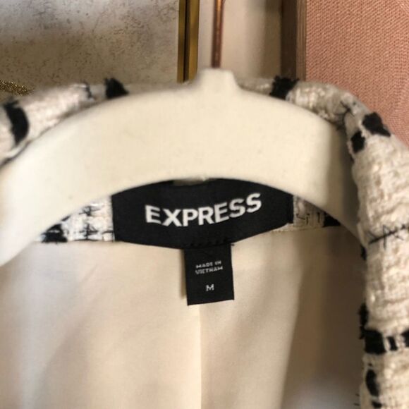 Express Womens Plaid Double Breasted Boyfriend Blazer Jacket Cream Black Medium - Picture 6 of 6